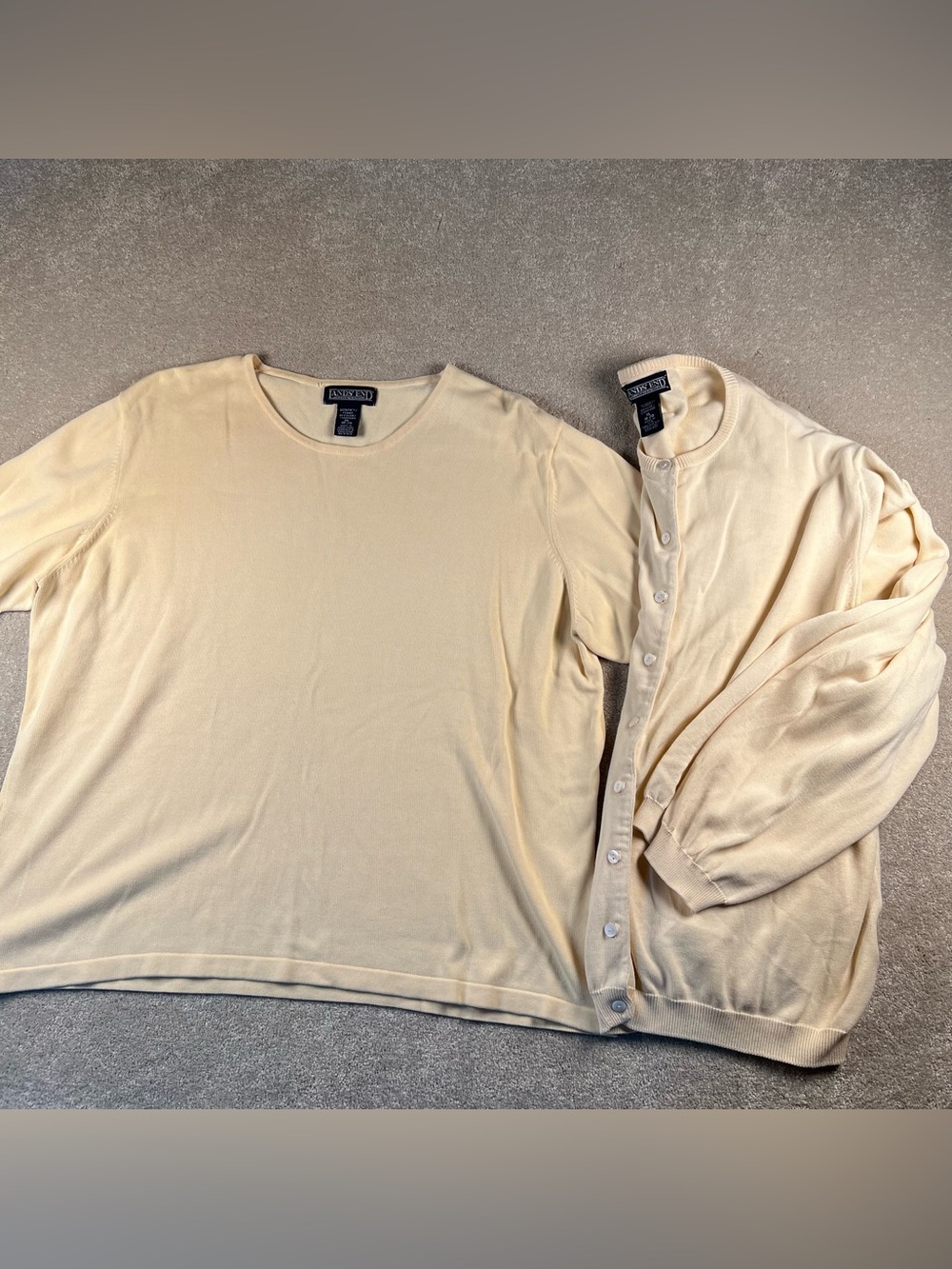 Lands End Sweater Set Cardigan and T Shirt Yellow 100% Cotton Women's XL 18-20